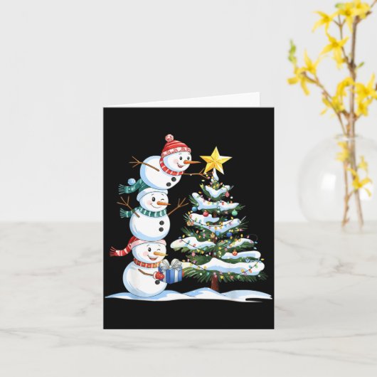 Christmas Snowman Christmas Tree Funny Snowman Lov カード (黄色い花)