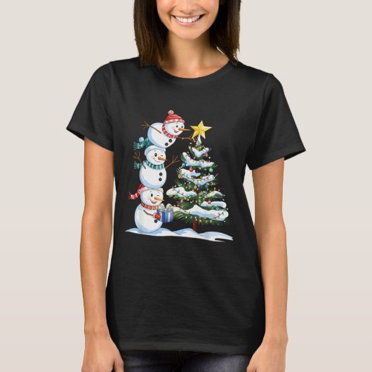 Christmas Snowman Christmas Tree Funny Snowman Lov Tシャツ (正面)