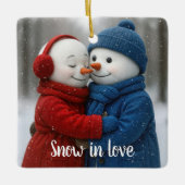 Christmas Snowman Couple in Snowflakes セラミックオーナメント (正面)