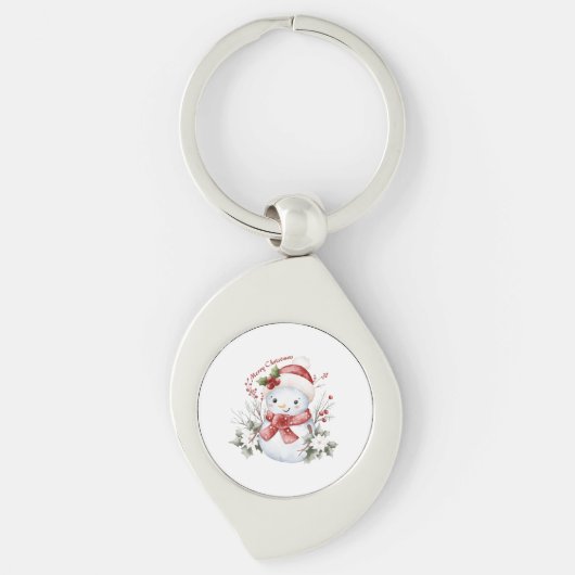 "Christmas Snowman Delight Metal Keychain キーホルダー (正面)