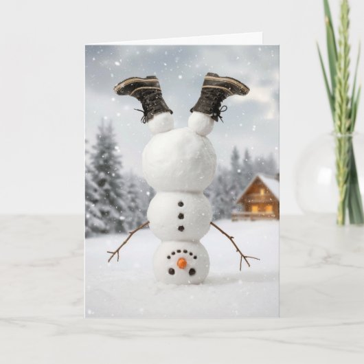 Christmas Snowman Doing a Headstand  カード (正面)