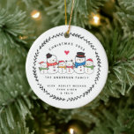 Christmas Snowman Family of Six Ceramic Ornament セラミックオーナメント<br><div class="desc">Simply perfect family Christmas ornament featuring a sweet snowmen family with modern hand drawn wreath and a tiny heart.  Dated keepsake gift for your family Christmas.</div>