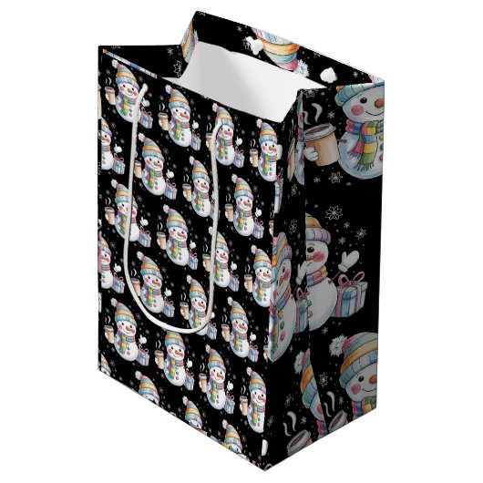 Christmas Snowman Gift Holiday Winter Xmas Coffee ミディアムペーパーバッグ (正面アングル)