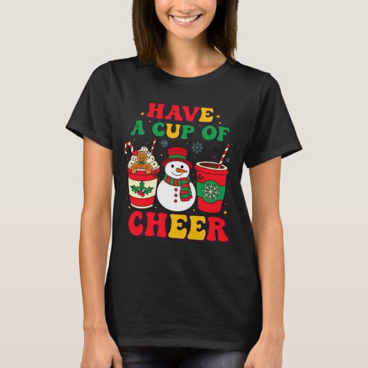 Christmas Snowman Gingerbread Hot Chocolate Cheer Tシャツ (正面)