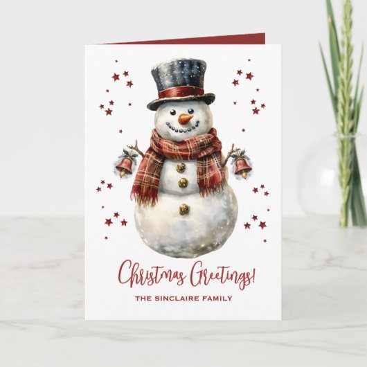 Christmas Snowman Holiday Card With Name シーズンカード (正面)