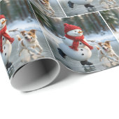 Christmas Snowman Ice Skating With Dog ラッピングペーパー (ロールコーナー)