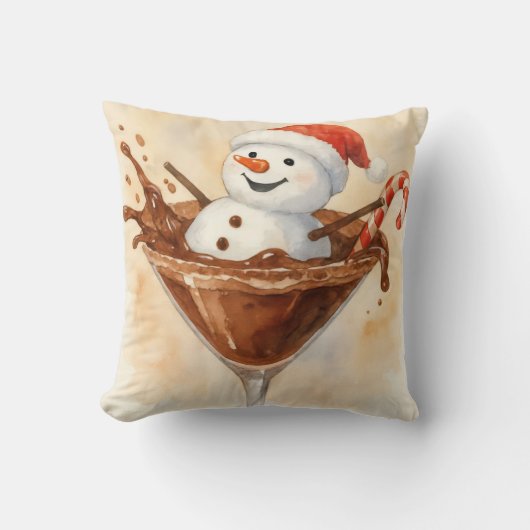 Christmas Snowman In a Chocolate Martini クッション (正面)