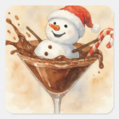 Christmas Snowman In a Chocolate Martini スクエアシール (正面)