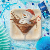 Christmas Snowman In a Chocolate Martini ペーパープレート (パーティー)