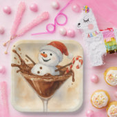 Christmas Snowman In a Chocolate Martini ペーパープレート (パーティー)