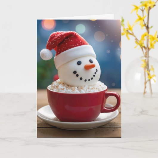 Christmas Snowman In Hot Cocoa カード (黄色い花)