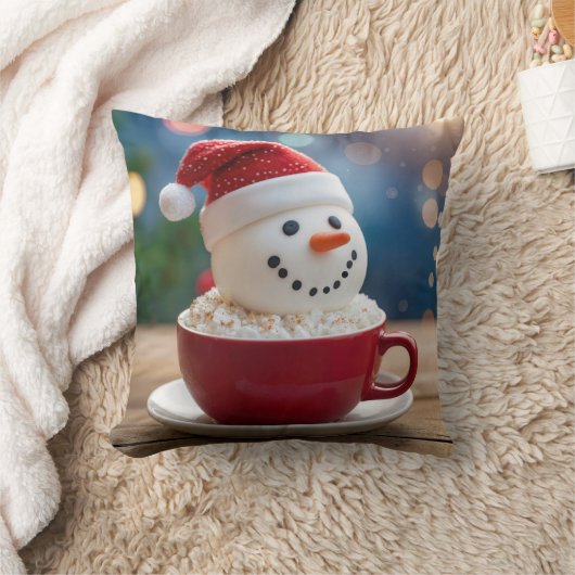 Christmas Snowman In Hot Cocoa クッション (ブランケット)