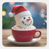 Christmas Snowman In Hot Cocoa スクエアシール (正面)