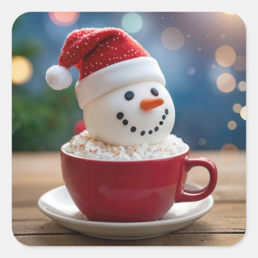 Christmas Snowman In Hot Cocoa スクエアシール (正面)