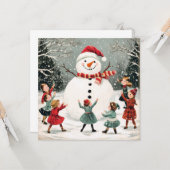 Christmas snowman in winter wonderland scene カード (正面/裏面インサイチュ)
