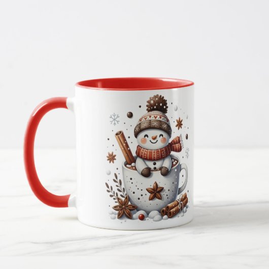 Christmas Snowman Mug, Hot Cocoa Festive Winter Ar マグカップ (左)
