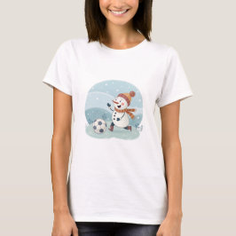 Christmas snowman playing soccer tシャツ