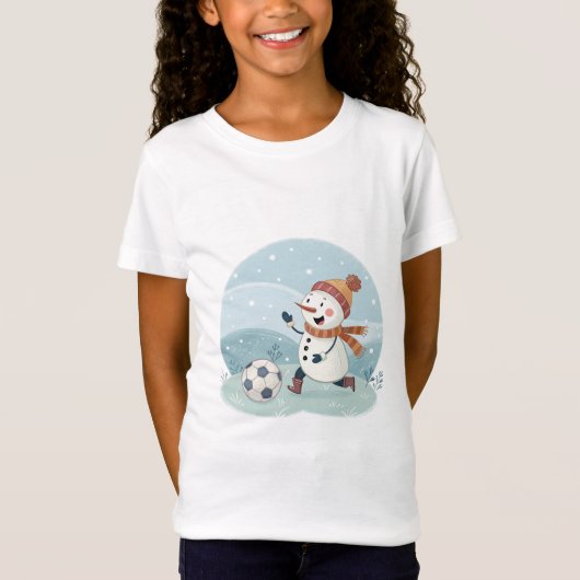 Christmas snowman playing soccer tシャツ (正面)