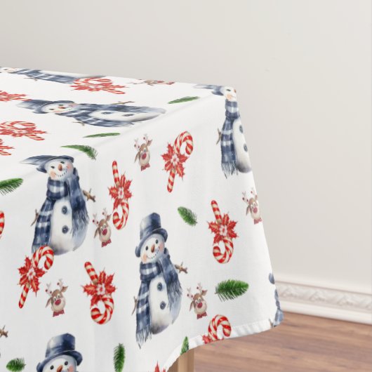 Christmas Snowman Red Candy Cane Tablecloth  テーブルクロス (インサイチュ)