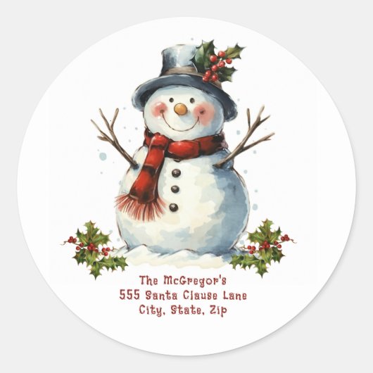 Christmas Snowman Return Address  ラウンドシール (正面)