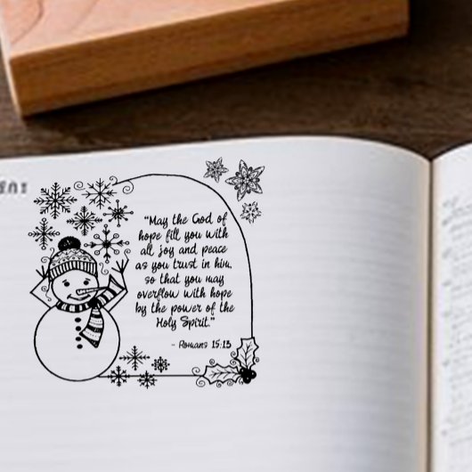 Christmas Snowman Romans 15:13 Christian Holiday ラバースタンプ