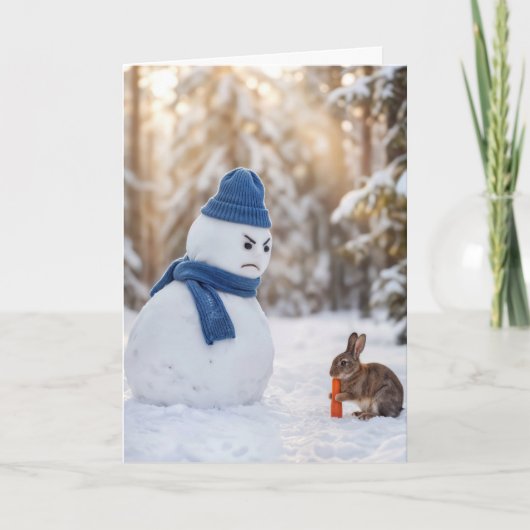 Christmas Snowman Scowling at a Rabbit カード (正面)