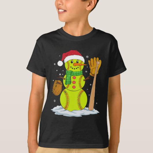 Christmas Snowman Softbyll Pitcher Boys Kids Teens Tシャツ (正面)