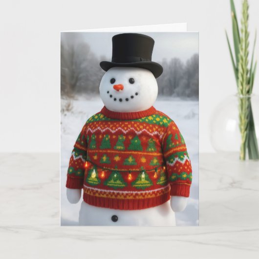 Christmas Snowman Wearing an Ugly Sweater カード (正面)