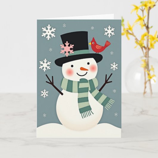 Christmas Snowman With Cardinal カード (黄色い花)