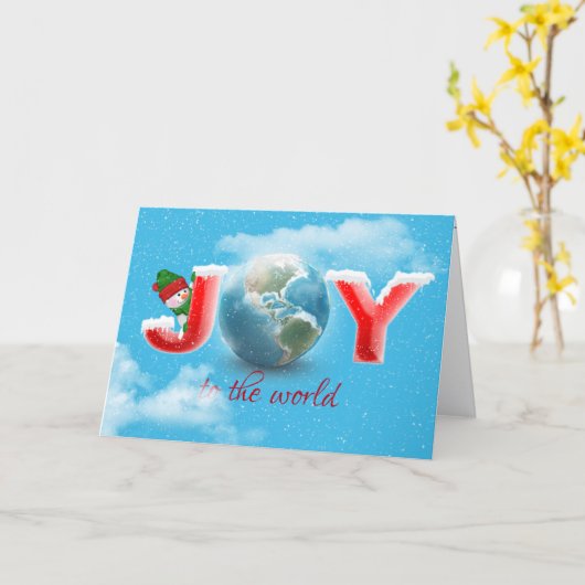 Christmas Snowman With JOY Text カード (黄色い花)