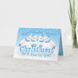 Christmas Snowman Wonderland for Girl Card シーズンカード<br><div class="desc">Cute little snowmen wearing blue caps, scarves and fuzzy mittens with delicate snow flakes falling from the winter sky will bring a smile during the holidays. Snowman wonderland greeting card for girl. Personalize the inside verse using the template provided. You may also enjoy matching snowmen designs on other card and...</div>