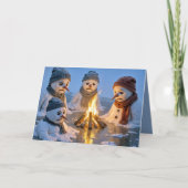 Christmas Snowmen Melting Around a Campfire カード (正面)