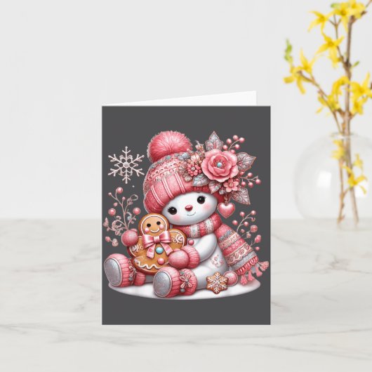 Christmas Snowperson  カード (黄色い花)