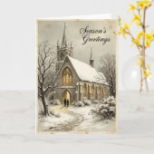 Christmas Snowy Church Card カード (黄色い花)