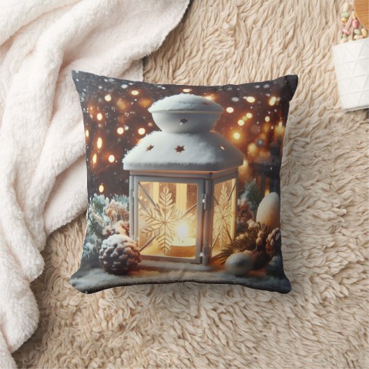 Christmas Snowy Lantern Serenity クッション (ブランケット)