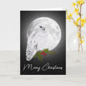 Christmas Snowy Owl In the Moonlight カード (黄色い花)