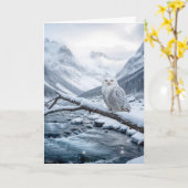 Christmas Snowy Owl On a Winter Tree Branch カード (黄色い花)
