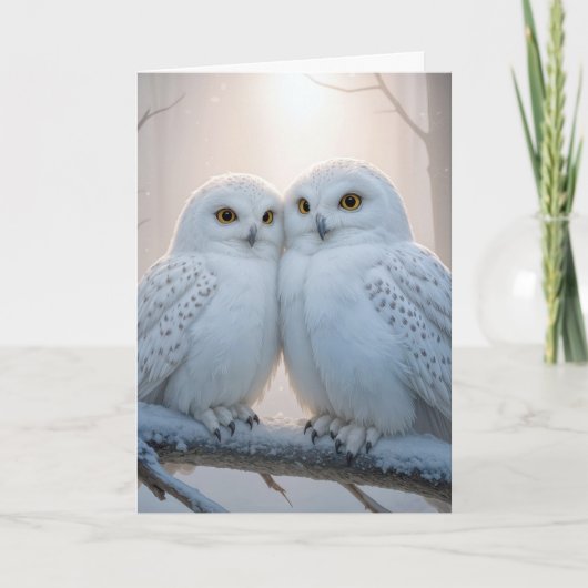 Christmas Snowy Owls On a Winter Branch カード (正面)