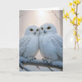 Christmas Snowy Owls On a Winter Branch カード (黄色い花)