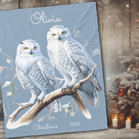 Christmas Snowy Owls Winter Personalized フリースブランケット