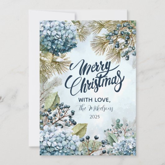Christmas Snowy Pine Hydrangea シーズンカード (正面)