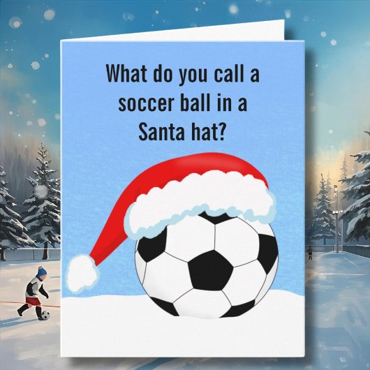 Christmas Soccer Ball in Santa's Hat カード