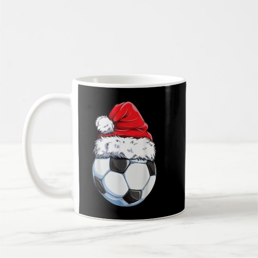 Christmas Soccer Ball Santa Hat Funny Sport Xmas B コーヒーマグカップ (左)