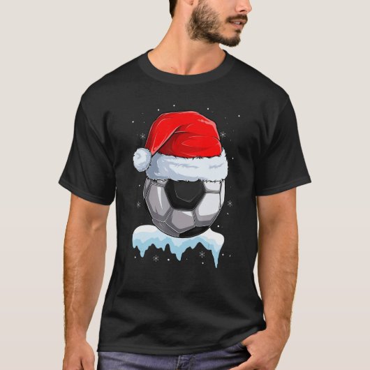 Christmas Soccer Ball Santa Hat Funny Sport Xmas B Tシャツ (正面)
