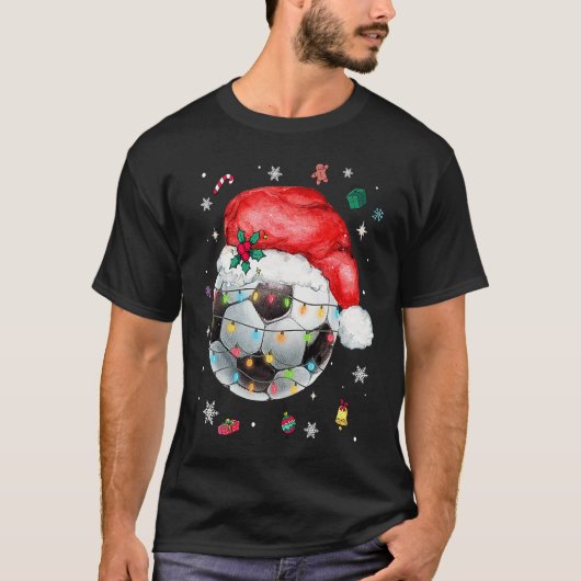 Christmas Soccer Ball Santa Hat Funny Sport Xmas B Tシャツ (正面)