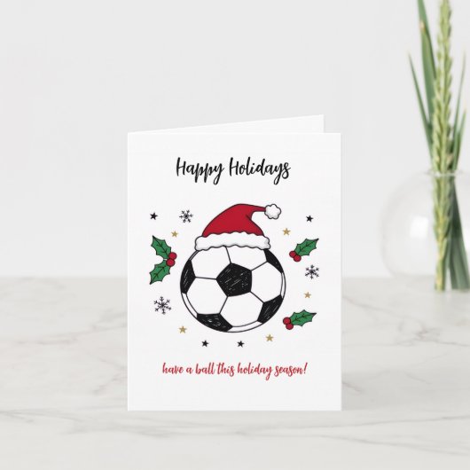 Christmas Soccer Ball Santa Hat Greeting Cards シーズンカード (正面)
