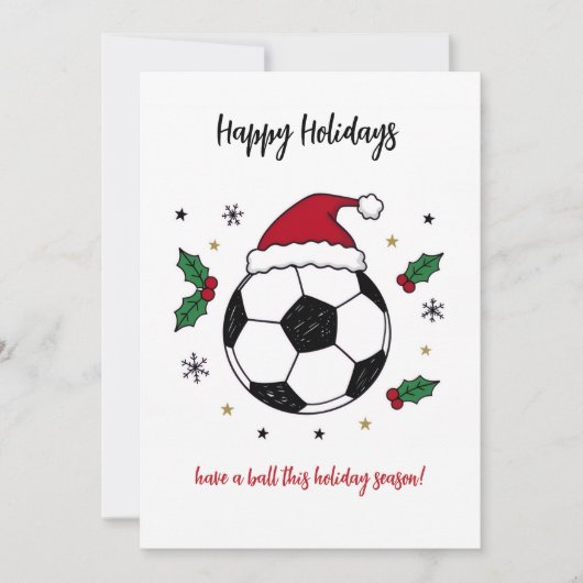 Christmas Soccer Ball Santa Hat Greeting Cards シーズンカード (正面)