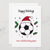 Christmas Soccer Ball Santa Hat Greeting Cards シーズンカード (正面/裏面)