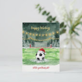 Christmas Soccer Ball Santa Hat Greeting Cards シーズンポストカード (スタンド正面)