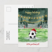 Christmas Soccer Ball Santa Hat Greeting Cards シーズンポストカード (正面/裏面)